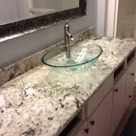 granite bathroom vanity w/ vessel sink